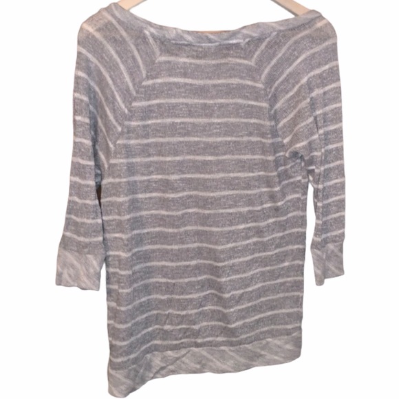 Light Grey & White Striped Distressed Knit Sweater - Picture 2 of 4